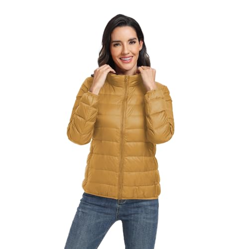 GOODSALEOK Stehkragen Winterjacken für Damen Gesteppte Leichte Daunenjacke üBergangsjacke Winter-Geschenke Gelbe M von GOODSALEOK