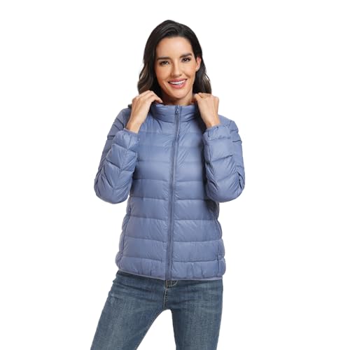 GOODSALEOK Stehkragen Winterjacken für Damen Gesteppte Leichte Daunenjacke üBergangsjacke Winter-Geschenke Haze Blau XL von GOODSALEOK