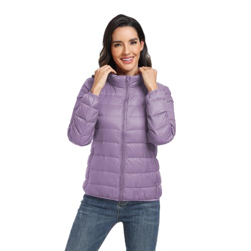 GOODSALEOK Stehkragen Winterjacken für Damen Gesteppte Leichte Daunenjacke üBergangsjacke Winter-Geschenke Hell Violett L von GOODSALEOK