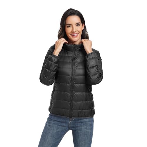 GOODSALEOK Stehkragen Winterjacken für Damen Gesteppte Leichte Daunenjacke üBergangsjacke Winter-Geschenke Schwarz L von GOODSALEOK