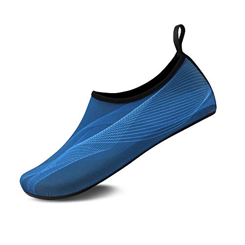 GOODSALEOK Wasserschuhe Herren Badeschuhe Damen Aquaschuhe BelüFtet Schnell Trocknend Strandschuhe Barfuß Yoga Schuhe Wassersport Blaue Kurve 36/37 von GOODSALEOK