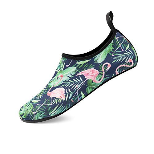 GOODSALEOK Wasserschuhe Herren Badeschuhe Damen Aquaschuhe BelüFtet Schnell Trocknend Strandschuhe Barfuß Yoga Schuhe Wassersport Dschungel Flamingo 36/37 von GOODSALEOK