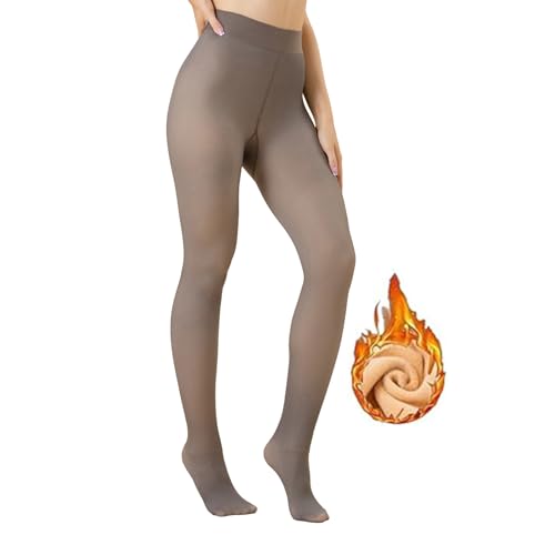 GOODSALEOK Winter Strumpfhosen Damen High Waist WäRmende Fleece Strumpfhose Thermostrumpfhosen FüR Damen Gepolsterte WinterstrüMpfe Plastikhosen Braun 220g S-M von GOODSALEOK