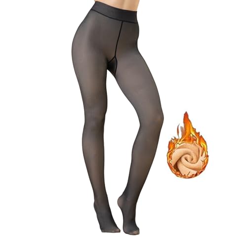 GOODSALEOK Winter Strumpfhosen Damen High Waist WäRmende Fleece Strumpfhose Thermostrumpfhosen FüR Damen Gepolsterte WinterstrüMpfe Plastikhosen Schwarz 300g S-M von GOODSALEOK
