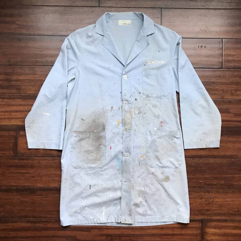 70Er Jahre Vintage Autobody Shop Mantel Distressed Stark Bemalt Ketten Vernäht "Morris" Größe 40 von GOODTHINGSYOUCANBUY