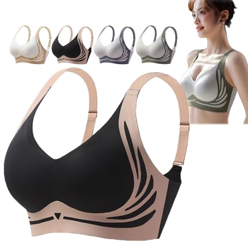 Super Geraffter BH| Drahtloser Push-up-BH, Lifting Anti-Sagging Gather Sports Bra Push Up, Lift Bra for Women (XX-Large,Black) von GOOEIC