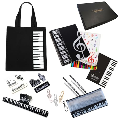 GOOGIT Musik-Set 17 Stücke Notenmappe Notizbuch mit Pentagramm Baumwolltasche Etui Bleistifte Schreibwaren Klavier Schule Studenten (Schwarz, 5 Komplette Sets) von GOOGIT