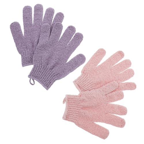 GOOHOCHY 2 Paare Badetuchhandschuhe Luffa-Handschuhe peelen Frauen Peeling-Handschuh Körperwaschhandschuhe Peelinghandschuhe TPU-Duschhandschuhe und Scheuertuch Polyester von GOOHOCHY