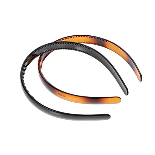 GOOHOCHY 2 Stück Mode Haarreifen mit Zähnen Breiter Kopfband für Make Up und Waschen Langlebige Haarschmuck für Damen Glänzendem Schwarz und Schildkrötenmuster von GOOHOCHY