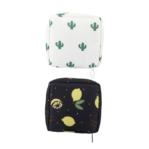 GOOHOCHY 2 Stück wasserdichte Aufbewahrungstaschen für Damen Multifunktionale Hygieneartikel Organizer mit Kreativem Design Beige und Schwarz Cactus Lemon für Kosmetik und von GOOHOCHY