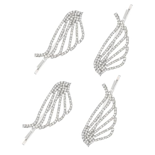 GOOHOCHY 4 Stück Teiliges Glänzende Flügel Haarspangen mit Funkelnden Strasssteinen Seitliche Haarklammern für Vielseitige Frisuren Modischer Haarschmuck für Damen und Mädchen Silberfarben von GOOHOCHY