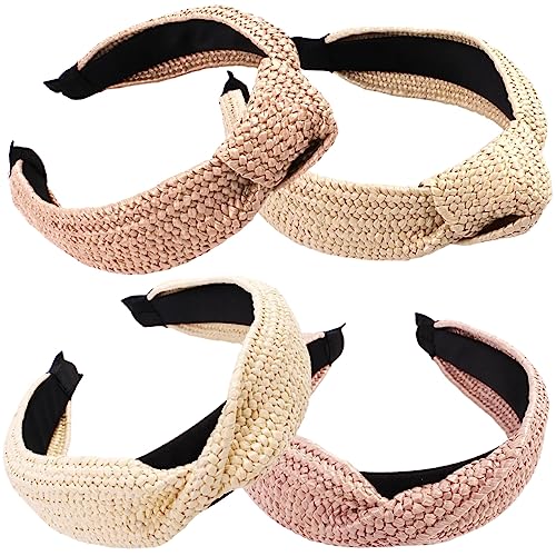 GOOHOCHY 4 Stück Teiliges Raffia Haarband für Damen Dekorative Stirnbänder für Strand Partys und Besondere Anlässe von GOOHOCHY