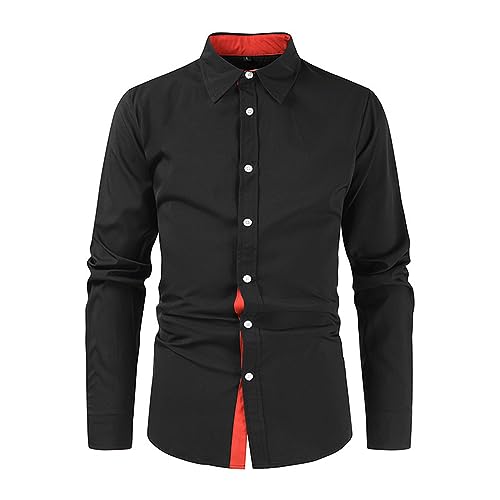 GOOSMI Langarm Hemd Herren Einfarbig Slim Fit Casual Hemd Klassisch Revers Button-Down-Hemd Herren Frühling Herbst Business Hemd Täglich Pendeln Arbeit Hemd Männer C-Black1 L von GOOSMI