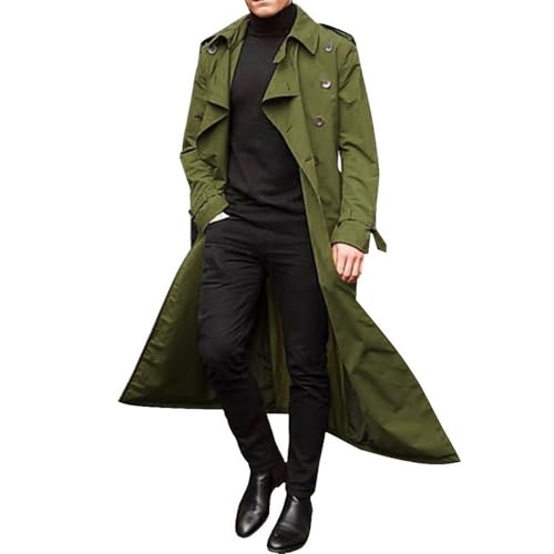 GOOSMI Peaky Blinders Mantel Winter Einfarbig Business Mantel Herren Casual Revers Lange Trenchcoat Jacken Herren Knopfleiste Windbreaker Gentleman Herren C-Green XXL von GOOSMI