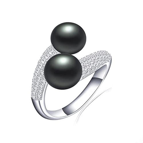 GOOZHI Ringe, Neuer verstellbarer Ring aus natürlicher Süßwasserperle, 925er Sterlingsilber, glänzender AAA-Zirkonring, feiner Brautschmuck, Geschenk for Frauen(Silver) von GOOZHI
