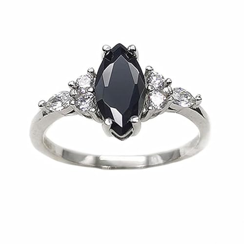Ringe, INS Style Damen Punk Ring Schmuck Leichter Luxus S925 Sterling Silber Ring mit ovalem schwarzem Achat Jahrestag Geburtstagsfeier Geschenk(9) von GOOZHI