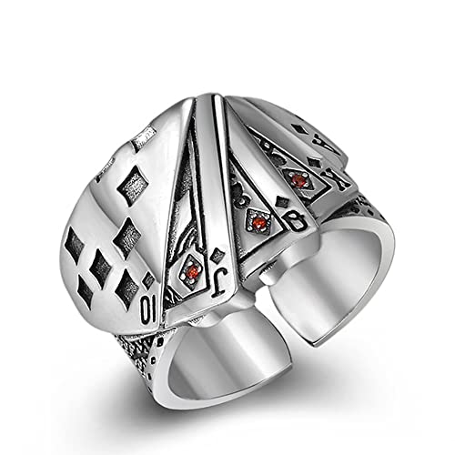Ringe, Spielkartenring S925 Sterling Silber Spielkarte mit Kranzring Damen Herren Gaming Casino Verstellbar Punk Diamant Schmuck(13) von GOOZHI