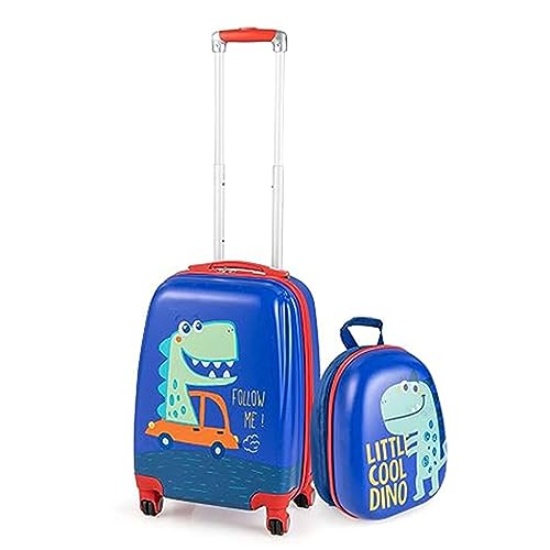 GOPLUS Kinderkoffer mit Rucksack, Kids Trolley, Kindergepäck mit Rollen, Reisekoffer mit Teleskopgriff, Hartschalenkoffer für Kinder, Kindertrolley Farbwahl (Dinosaurier, 12"+18") von GOPLUS