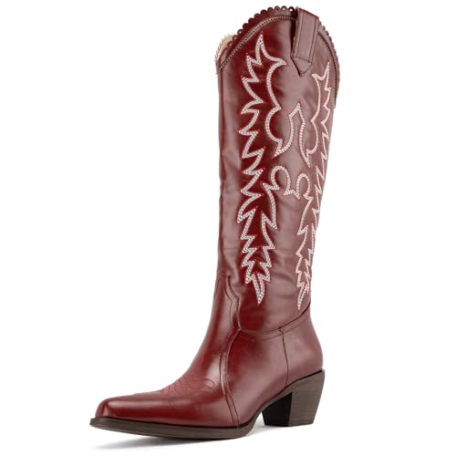 GORBINETI Cowboystiefel für Damen, mittelhoch, Cowgirl-Stiefel, Westernstiefel, bestickt, Wildleder, mandelförmiger Zehenbereich, breiter Absatz, 196 Red, 38 EU GORBINETI Cowboystiefel für Damen, mittelhoch, Cowgirl-Stiefel, Westernstiefel, bestickt, Wildleder, mandelförmiger Zehenbereich, breiter Absatz, 196 Red, 38 EU von GORBINETI