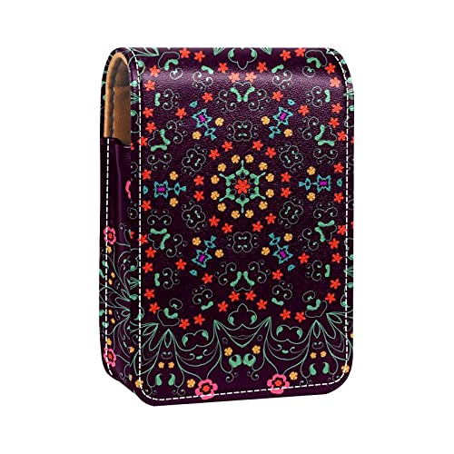 Abstraktes Blumen-Mandala, Lipgloss-Halter, Lippenstift-Etui, tragbare Make-up-Tasche, Reise-Lippenstift-Organizer, Etui mit Spiegel, Mini-Lippenstift-Aufbewahrungsbox für Damen, Mehrfarbig, 9.5x2x7 von GORDESC