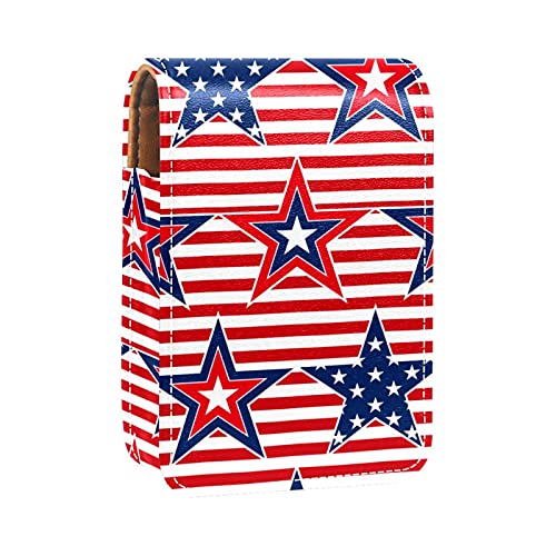 American Stars Lippenstift-Halter, tragbar, Make-up-Tasche, Reise-Lippenstift-Organizer, Etui mit Spiegel, Mini-Lippenstift-Aufbewahrungsbox für Damen, Rot / Weiß, Mehrfarbig, 9.5x2x7 cm/3.7x0.8x2.7 von GORDESC