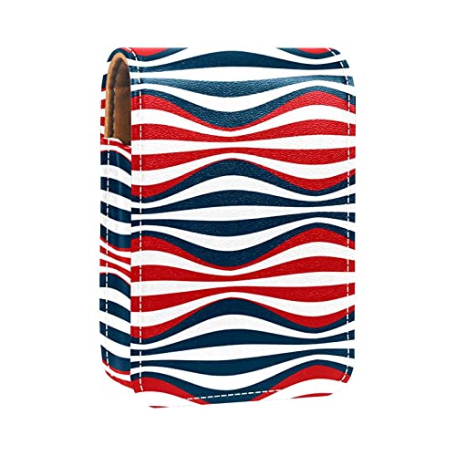 American Stripes Wave Lipgloss-Halter, Lippenstift-Etui, tragbare Make-up-Tasche, Reise-Lippenstift-Organizer, Etui mit Spiegel, Mini-Lippenstift-Aufbewahrungsbox für Frauen, Mehrfarbig, 9.5x2x7 von GORDESC