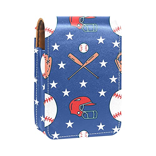 Baseball-Stick, Handschuh, Helm, Lipgloss, Lippenstift-Etui, tragbare Make-up-Tasche, Reise-Lippenstift-Organizer, Etui mit Spiegel, Mini-Lippenstift-Aufbewahrungsbox für Damen, Mehrfarbig, 9.5x2x7 von GORDESC