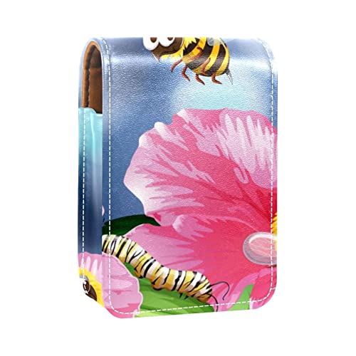 Bienen fliegen im Garten Lipgloss-Halter, Lippenstift-Etui, tragbare Make-up-Tasche, Reise-Lippenstift-Organizer, Etui mit Spiegel, Mini-Lippenstift-Aufbewahrungsbox für Frauen, Mehrfarbig, 9.5x2x7 von GORDESC