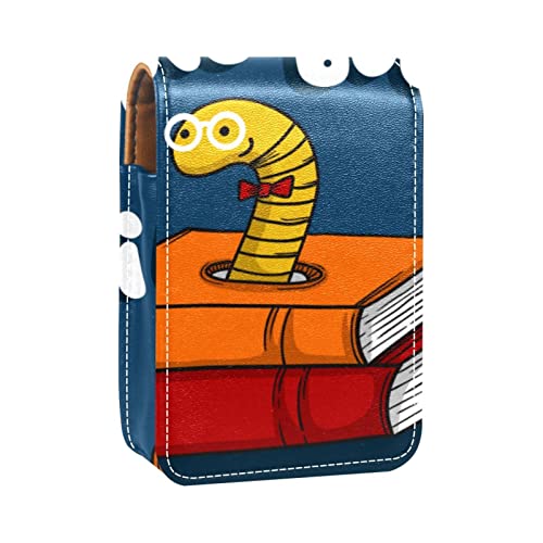 Bookworm Character I Like Books, Lipgloss-Halter, Lippenstift-Etui, tragbare Make-up-Tasche, Reise-Lippenstift-Organizer, Etui mit Spiegel, Mini-Lippenstift-Aufbewahrungsbox für Frauen, Mehrfarbig, von GORDESC