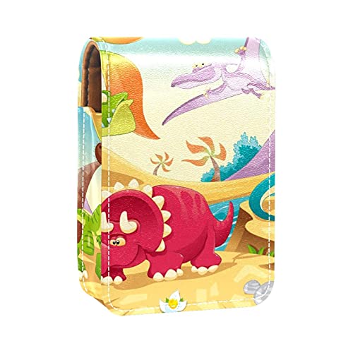 Cartoon-Dinosaurier-Lipgloss-Halter, Lippenstift-Etui, tragbare Make-up-Tasche, Reise-Lippenstift-Organizer, Etui mit Spiegel, Mini-Lippenstift-Aufbewahrungsbox für Frauen, Mehrfarbig, 9.5x2x7 von GORDESC