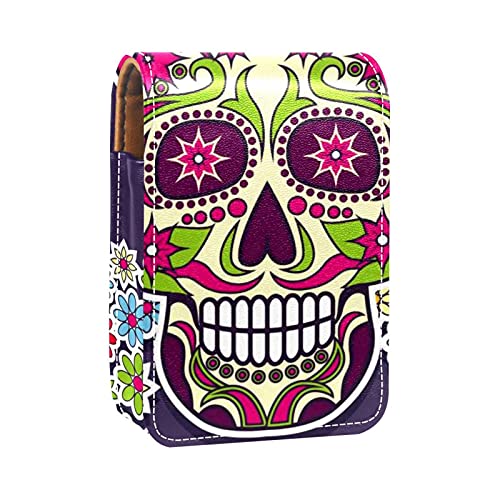 Day of the Dead Hintergrund Lipgloss Halter Lippenstift Fall Tragbare Make-up Tasche Reise Lippenstift Organizer Etui mit Spiegel Mini Lippenstift Aufbewahrungsbox für Frauen, Mehrfarbig, 9.5x2x7 von GORDESC