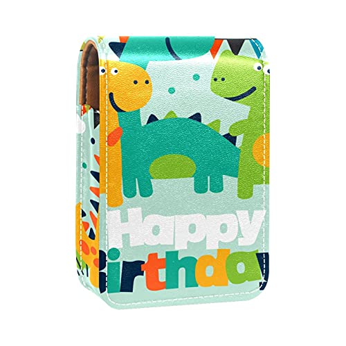 Dinosaurier-Happy Birthday Lipgloss-Halter, Lippenstift-Etui, tragbare Make-up-Tasche, Reise-Lippenstift-Organizer, Etui mit Spiegel, Mini-Lippenstift-Aufbewahrungsbox für Frauen, Mehrfarbig, 9.5x2x7 von GORDESC