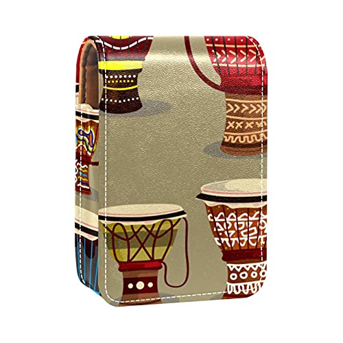 Ethnische Djembe-Illustration, Lipgloss-Halter, Lippenstift-Etui, tragbare Make-up-Tasche, Reise-Lippenstift-Organizer, Etui mit Spiegel, Mini-Lippenstift-Aufbewahrungsbox für Frauen, Mehrfarbig, von GORDESC