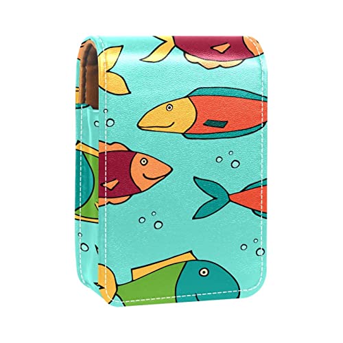 Fish Blue L Beach Lipgloss-Halter, Lippenstift-Etui, tragbare Make-up-Tasche, Reise-Lippenstift-Organizer, Etui mit Spiegel, Mini-Lippenstift-Aufbewahrungsbox für Damen, Mehrfarbig, 9.5x2x7 von GORDESC