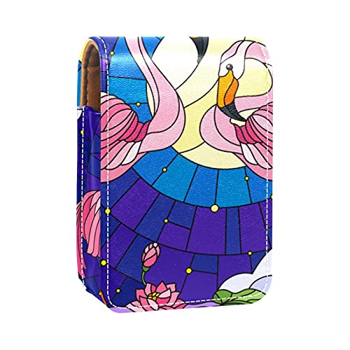 Flamingo Buntglas-Lipgloss-Halter, Lippenstift-Etui, tragbare Make-up-Tasche, Reise-Lippenstift-Organizer, Etui mit Spiegel, Mini-Lippenstift-Aufbewahrungsbox für Damen, Mehrfarbig, 9.5x2x7 von GORDESC