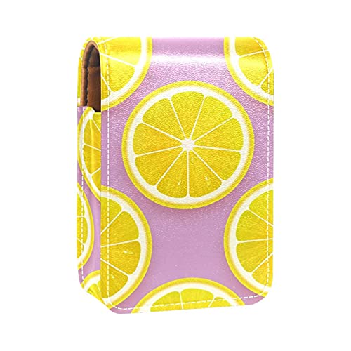 Fresh Lemon Lippenstift-Organizer, nahtloses Muster, rosa Lipgloss, tragbare Make-up-Tasche, Reise-Lippenstift-Organizer, Etui mit Spiegel, Mini-Lippenstift-Aufbewahrungsbox für Damen, Mehrfarbig, von GORDESC