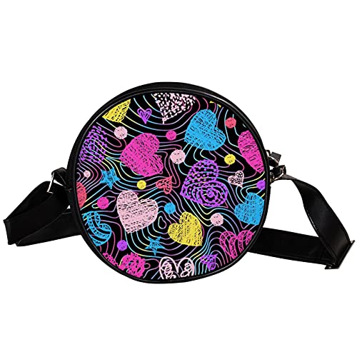 GORDESC Bunte Umhängetaschen mit Liebesmuster, runde Umhängetasche, Handtasche, für Damen und Mädchen von GORDESC