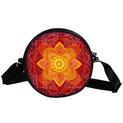 GORDESC Hippie Mandala Yoga Psychedelic Muster Runde Crossbody Taschen Kreis Crossbody Geldbörse Schulter Clutch Handtasche für Frauen Mädchen von GORDESC