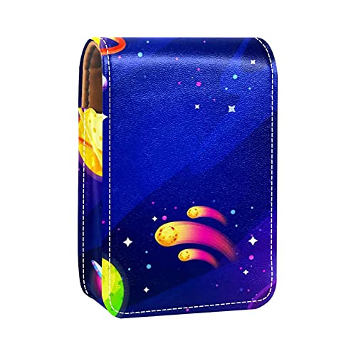 Galaxy Space Planet Lipgloss-Halter, Lippenstift-Etui, tragbare Make-up-Tasche, Reise-Lippenstift-Organizer, Etui mit Spiegel, Mini-Lippenstift-Aufbewahrungsbox für Frauen, Mehrfarbig, 9.5x2x7 von GORDESC