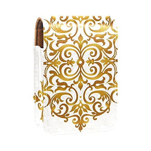 Gold Line Lippenstift-Etui mit Blumenmuster, tragbare Make-up-Tasche, Reise-Lippenstift-Organizer, Etui mit Spiegel, Mini-Lippenstift-Aufbewahrungsbox für Damen, Mehrfarbig, 9.5x2x7 cm/3.7x0.8x2.7 in von GORDESC