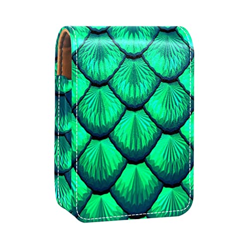 Green Scales Meerjungfrau-Lipgloss-Halter, Lippenstift-Etui, tragbare Make-up-Tasche, Reise-Lippenstift-Organizer, Etui mit Spiegel, Mini-Lippenstift-Aufbewahrungsbox für Frauen, Mehrfarbig, 9.5x2x7 von GORDESC