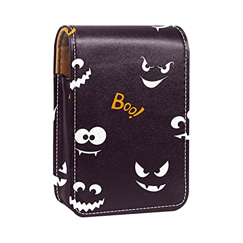 Halloween Boo Lipgloss-Halter, Lippenstift-Etui, tragbare Make-up-Tasche, Reise-Lippenstift-Organizer, Etui mit Spiegel, Mini-Lippenstift-Aufbewahrungsbox für Frauen, Mehrfarbig, 9.5x2x7 von GORDESC