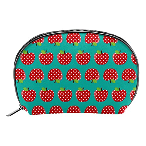 Kosmetiktasche mit rotem Apfel mit weißen Punkten und grünem Muster, für Damen und Mädchen von GORDESC