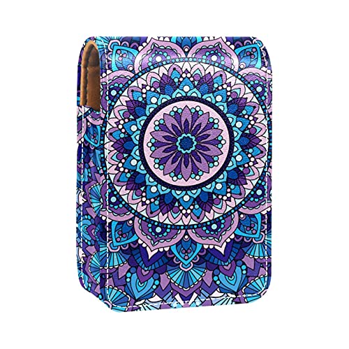 Lila Mandala Runde Kreis Lipgloss Halter Lippenstift Fall Tragbare Make-up Tasche Reise Lippenstift Organizer Etui mit Spiegel Mini Lippenstift Aufbewahrungsbox für Frauen, Mehrfarbig, 9.5x2x7 von GORDESC