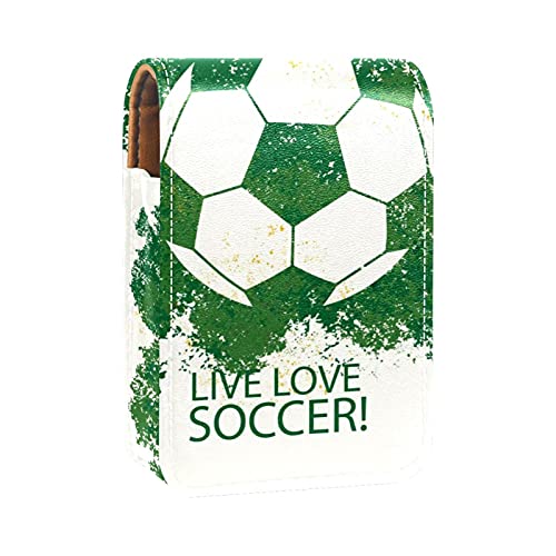 Lipgloss-Halter, Lippenstift-Etui, tragbar, Reise-Lippenstift-Organizer, mit Spiegel, Mini-Lippenstift-Aufbewahrungsbox für Damen, Motiv: Love Soccer Football, Mehrfarbig, 9.5x2x7 cm/3.7x0.8x2.7 in von GORDESC