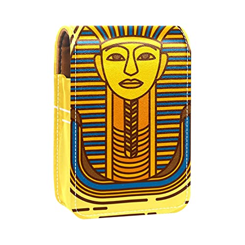 Lippenstift-Etui, Vintage-Stil, ägyptischer Pharao, Gelb, Lippenstift-Etui, tragbare Make-up-Tasche, Reise-Lippenstift-Organizer, Etui mit Spiegel, Mini-Lippenstift-Aufbewahrungsbox für Damen, von GORDESC