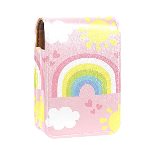 Lippenstift-Etui, tragbar, für Reisen, Lippenstift-Organizer, mit Spiegel, Mini-Lippenstift-Aufbewahrungsbox für Damen, Gelb / Rosa / Regenbogen / Sonne / Weiß, Mehrfarbig, 9.5x2x7 cm/3.7x0.8x2.7 in von GORDESC