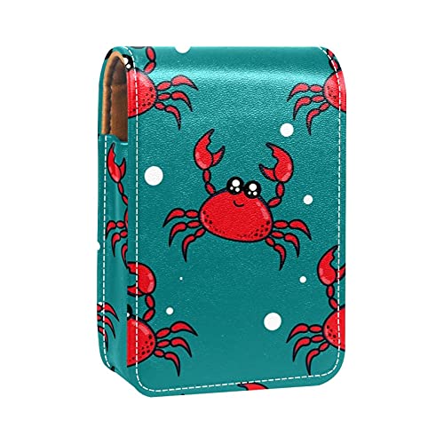 Lippenstift-Etui, tragbar, mit Spiegel, Mini-Lippenstift-Aufbewahrungsbox für Damen, Cartoon-Design, Rot, Carb-Muster, Blau, Mehrfarbig, 9.5x2x7 cm/3.7x0.8x2.7 in von GORDESC