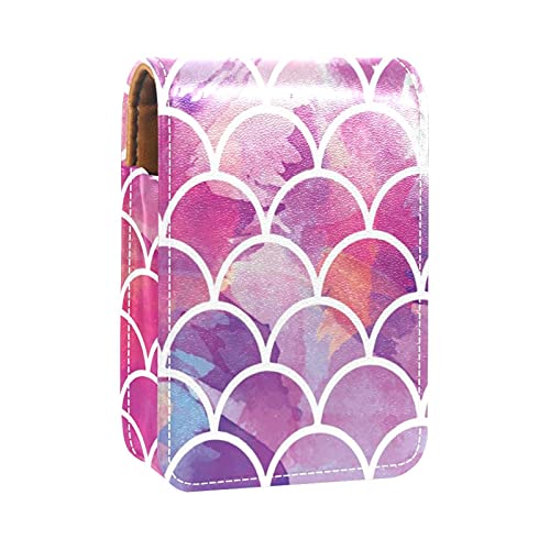 Lippenstift-Etui, tragbar, mit Spiegel, Mini-Lippenstift-Aufbewahrungsbox für Damen, Motiv: Meerjungfrauenschuppe, Fischhaut, Lippenstift-Organizer, Rosa, Mehrfarbig, 9.5x2x7 cm/3.7x0.8x2.7 in von GORDESC