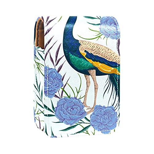 Lippenstift-Etui, tragbar, mit Spiegel, Mini-Lippenstift-Aufbewahrungsbox für Damen, Motiv: Pfau, Tier, Blumenmuster, Lippenstift-Halter, Mehrfarbig, 9.5x2x7 cm/3.7x0.8x2.7 in von GORDESC